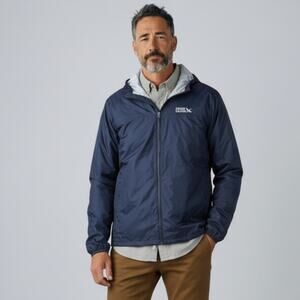 Eddie Bauer RipPacPro Waterproof Hooded Rain Jacket, Men's Size T2XL, Navy Blue